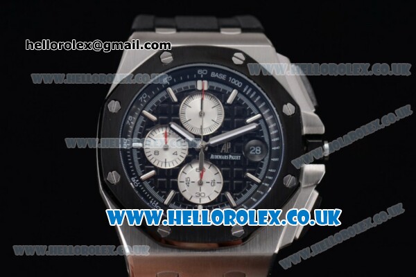 Audemars Piguet Royal Oak Offshore Chrono Miyota OS Quartz Steel Case with Black Dial Black Rubber Strap and Stick Markers (EF) - Click Image to Close